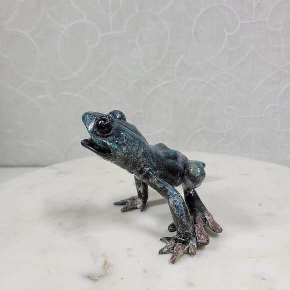 VTG  Kittys Critters Frog Sculpture Green Blue Enameled Metal Cantrell USA - Picture 15 of 16